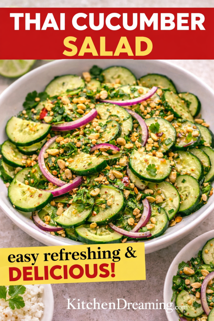 Thai Cucumber Salad Recipe (Easy, Sweet, Tangy & Refreshing) 9 Thai cucumber salad in a bowl with cucumbers, red onion, cilantro, and peanuts.