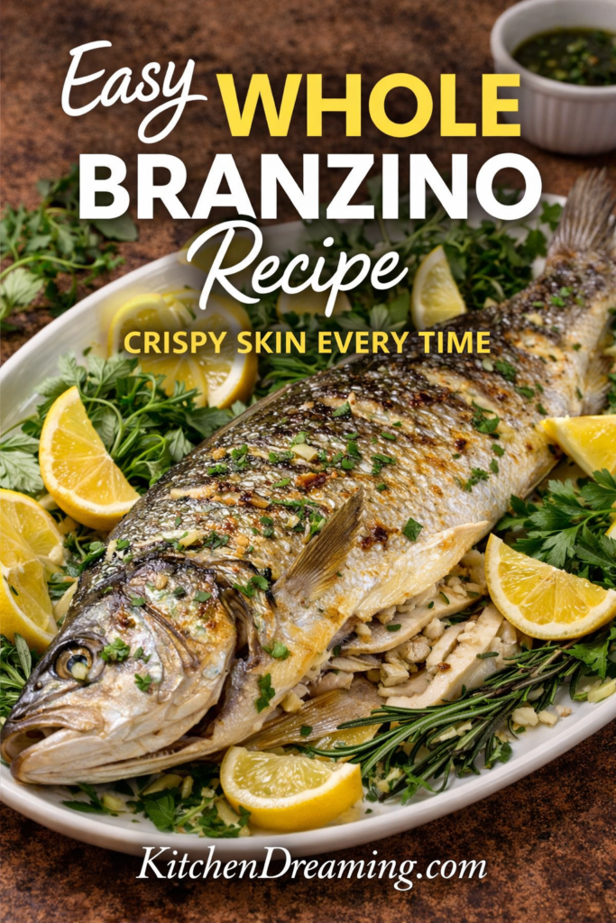 Easy Whole Branzino Recipe (Mediterranean Oven-Roasted Fish) 11 Whole branzino recipe with crispy skin, roasted whole fish with lemon and herbs.