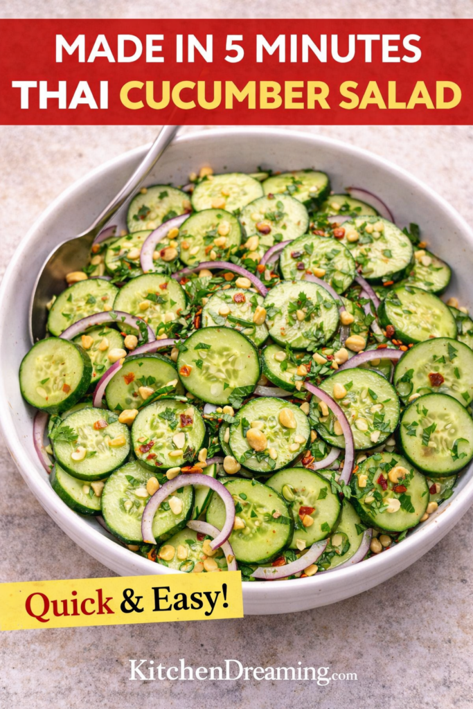 Thai Cucumber Salad Recipe (Easy, Sweet, Tangy & Refreshing) 13 Thai cucumber salad in a bowl with cucumbers, herbs, peanuts, and tangy dressing.