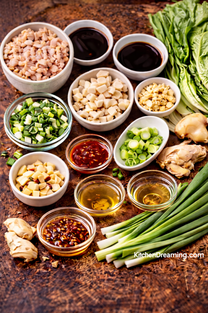 PF Chang’s Ground Chicken Lettuce Wraps (Better Than Takeout, Easy & Customizable) 2 Ingredients for PF Chang’s chicken lettuce wraps including ground chicken and sauces.