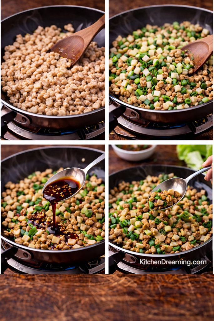 PF Chang’s Ground Chicken Lettuce Wraps (Better Than Takeout, Easy & Customizable) 3 How to make PF Chang’s chicken lettuce wraps step by step with ground chicken cooking.