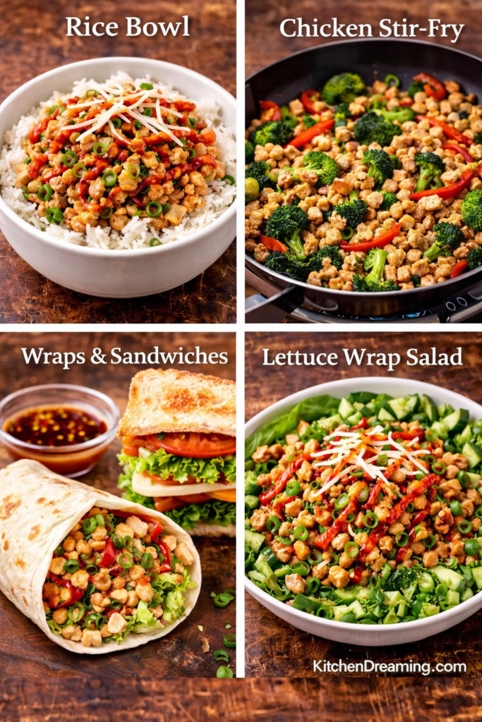 PF Chang’s Ground Chicken Lettuce Wraps (Better Than Takeout, Easy & Customizable) 5 Leftover PF Chang’s chicken lettuce wraps turned into rice bowls stir fry and wraps.