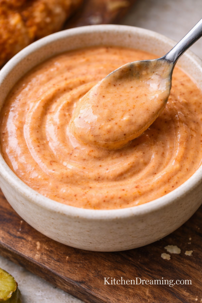 Dave’s Hot Chicken Sauce Recipe (Easy Copycat Version) 6 close up texture of creamy dave’s hot chicken sauce recipe.