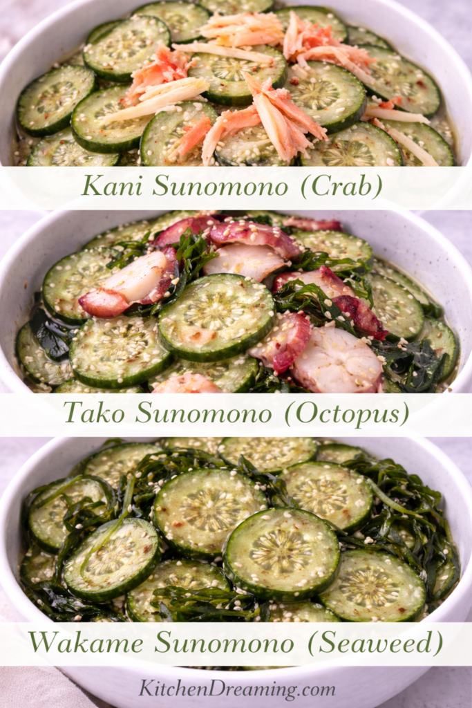 Japanese Cucumber Salad (Sunomono Recipe) Easy and Refreshing 4 Japanese cucumber salad variations with crab, octopus, and seaweed.