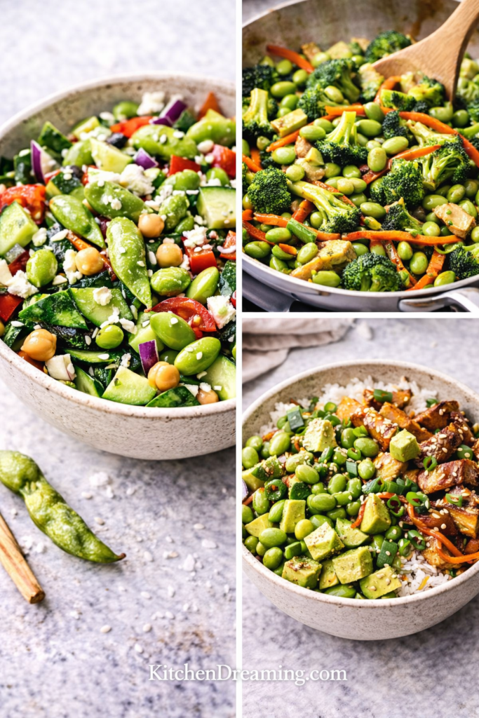 Steamed Edamame Recipe Ready in Minutes 5 leftover steamed edamame used in salad rice bowl and stir fry