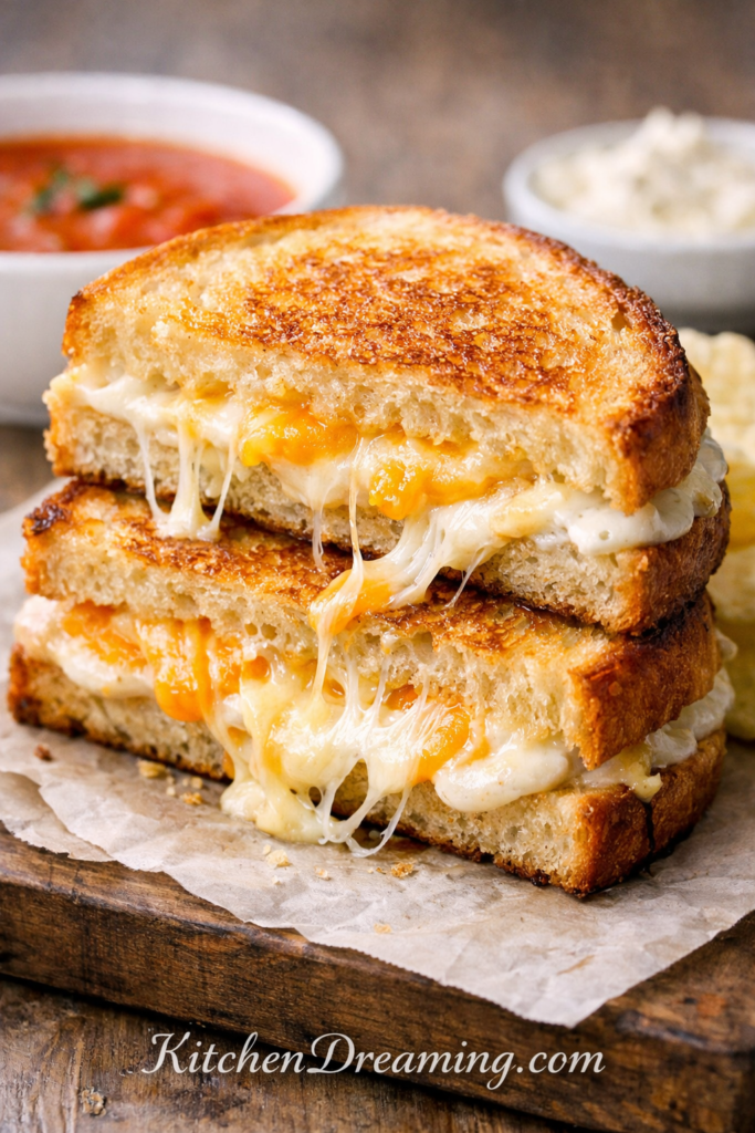 Disney Grilled Cheese Recipe With Cream Cheese Spread 1 Disney grilled cheese recipe on sourdough with cream cheese spread and melted cheddar and provolone, served with tomato soup.